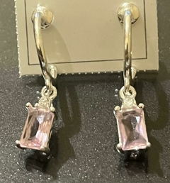 MEIA ARGOLA PRATA 925 COM PINGENTE RETANGULAR ROSA - comprar online