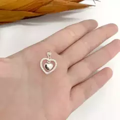 Pingente Prata 925 Coração Cravejado Coração Liso dentro