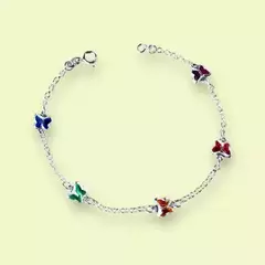 PULSEIRA PRATA 925 BORBOLETAS ZIRCÔNIA COLORIDA