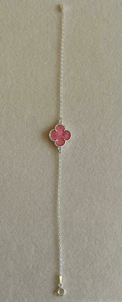 PULSEIRA PRATA 925 01 TREVO ROSA INSPIRAÇÃO VAN CLEEF