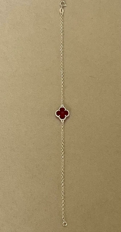 PULSEIRA PRATA 925 01 TREVO VERMELHO INSPIRAÇÃO VAN CLEEF