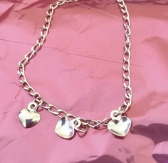 PULSEIRA PRATA 925 INFANTIL TRÊS CORAÇÃO LISO