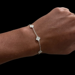PULSEIRA PRATA 925 03 MINI TREVOS MADRE PÉROLA INSPIRAÇÃO VAN CLEEF