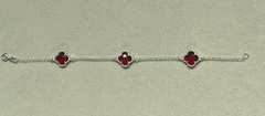 PULSEIRA PRATA 925 03 TREVOS VERMELHO INSPIRAÇÃO VAN CLEEF