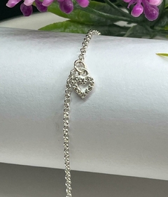 PULSEIRA PRATA 925 INFANTIL COM CORAÇÃO VAZADO E CRAVEJADO