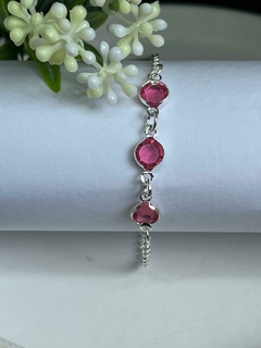 PULSEIRA PRATA 925 INFANTIL COM 3 ZIRCÔNIAS CEREJA