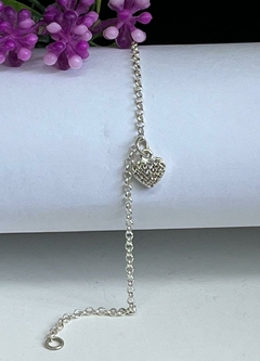PULSEIRA PRATA 925 INFANTIL COM CORAÇÃO CRAVEJADO