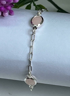 PULSEIRA PRATA 925 INFANTIL COM 3 ZIRCÔNIAS ROSA