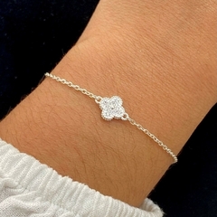 PULSEIRA PRATA 925 INSPIRAÇÃO VAN CLEEF TREVO CRAVEJADO
