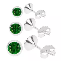 TRIO DE BRINCOS PRATA 925 PONTO DE LUZ REDONDO VERDE ESMERALDA 3mm 4mm 5mm - comprar online