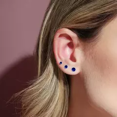 Trio De Brincos Prata 925 Redondo Safira 3mm 4mm 5mm