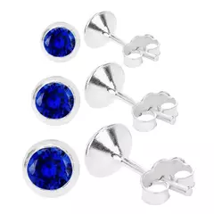 Trio De Brincos Prata 925 Redondo Safira 3mm 4mm 5mm - comprar online