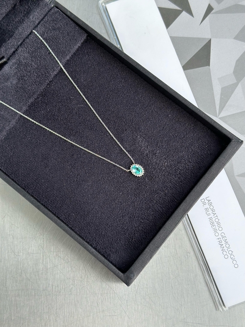 Colar Ouro Branco Turmalina Paraíba e Diamantes 0,68 cts - comprar online