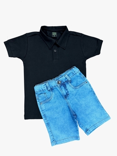 kit Bermuda Jeans e Polo Malha Piquet