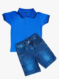 kit Bermuda Jeans e Polo Malha Piquet - comprar online