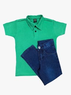 Kit calça jeans e Polo Malha Piquet Infantil .