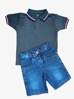 Imagem do kit Bermuda Jeans e Polo Malha Piquet