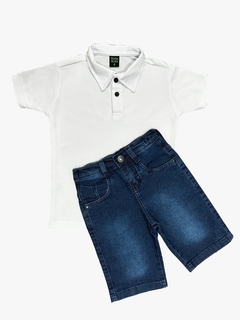 kit Bermuda Jeans e Polo Malha Piquet - comprar online