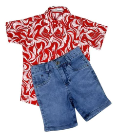 Camisa Floral Viscose E Bermuda Jeans Menino Kit 2 Peças - loja online