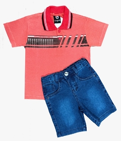 Kit Bermuda Jeans +camisa Polo Infantil Menino