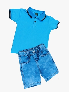 kit Bermuda Jeans e Polo Malha Piquet - loja online