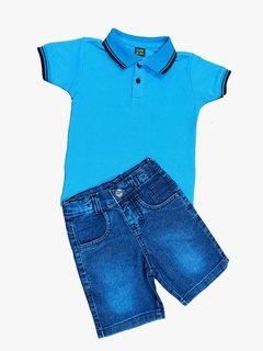 Imagem do kit Bermuda Jeans e Polo Malha Piquet