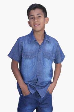 Camisa Jeans Infantil Manga Curta Para Meninos - comprar online