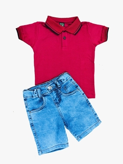kit Bermuda Jeans e Polo Malha Piquet na internet