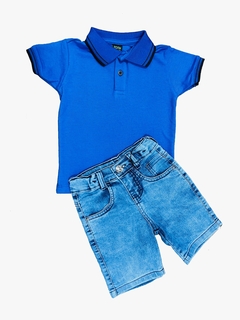 kit Bermuda Jeans e Polo Malha Piquet