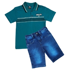 Kit Bermuda Jeans +camisa Polo Infantil Menino - comprar online