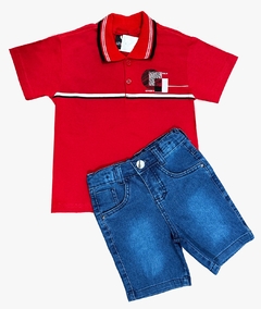 Kit Bermuda Jeans +camisa Polo Infantil Menino - loja online