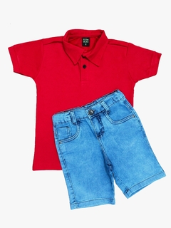 kit Bermuda Jeans e Polo Malha Piquet na internet