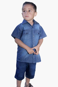 Camisa Jeans Infantil Manga Curta Para Meninos