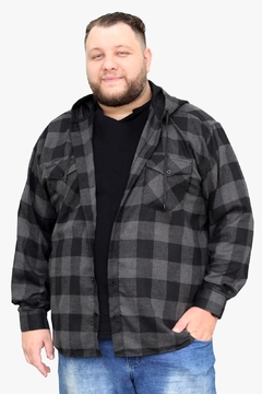 Camisa Masculina Flanela Xadrez Plus Size Com Capuz na internet