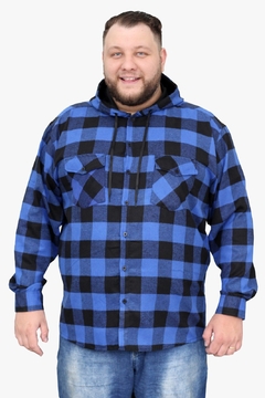 Imagem do Camisa Masculina Flanela Xadrez Plus Size Com Capuz