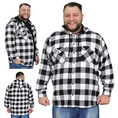 Camisa Masculina Flanela Xadrez Plus Size Com Capuz