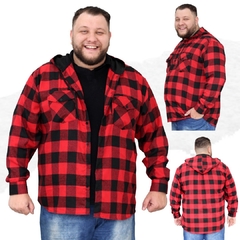 Camisa Masculina Flanela Xadrez Plus Size Com Capuz