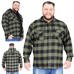 Camisa Masculina Flanela Xadrez Plus Size Com Capuz