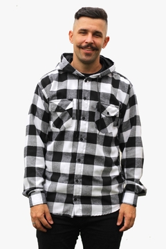 Camisa Flanela Xadrez Adulto Masculina Manga Longa Com Capuz