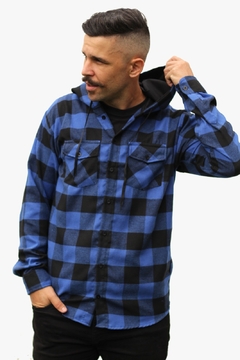 Camisa Flanela Xadrez Adulto Masculina Manga Longa Com Capuz