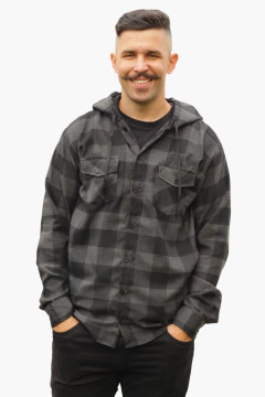 Camisa Flanela Xadrez Adulto Masculina Manga Longa Com Capuz