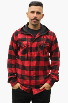 Camisa Flanela Xadrez Adulto Masculina Manga Longa Com Capuz