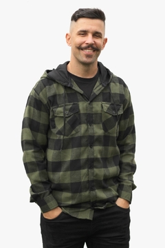 Camisa Flanela Xadrez Adulto Masculina Manga Longa Com Capuz