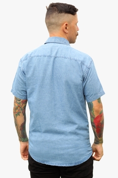 Camisa Jeans Adulto Masculina Manga Curta 2 Bolsos - Maximus Confecções