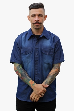 Camisa Jeans Adulto Masculina Manga Curta 2 Bolsos - comprar online