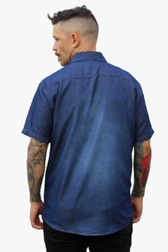 Camisa Jeans Adulto Masculina Manga Curta 2 Bolsos - Maximus Confecções