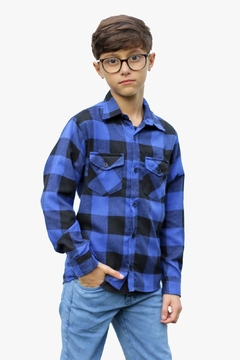 Camisa De Flanela Infantil Xadrez, Xadrez Manga Longa