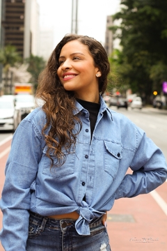 Imagem do Camisa Jeans Adulto Feminina Manga Longa Lavagem Clara