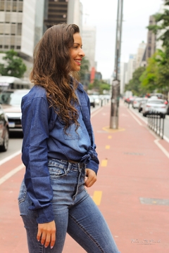 Camisa Jeans Adulto Feminina Manga Longa Lavagem Escura - loja online