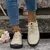 Imagem do Sapatos romanos respiráveis de sola macia para mulheres, costura retrô, fundo muffin